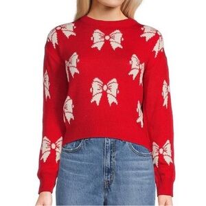 Poof Red White Bow Sweater coquette girl soft girl Ski trip  Feminine Girly Top